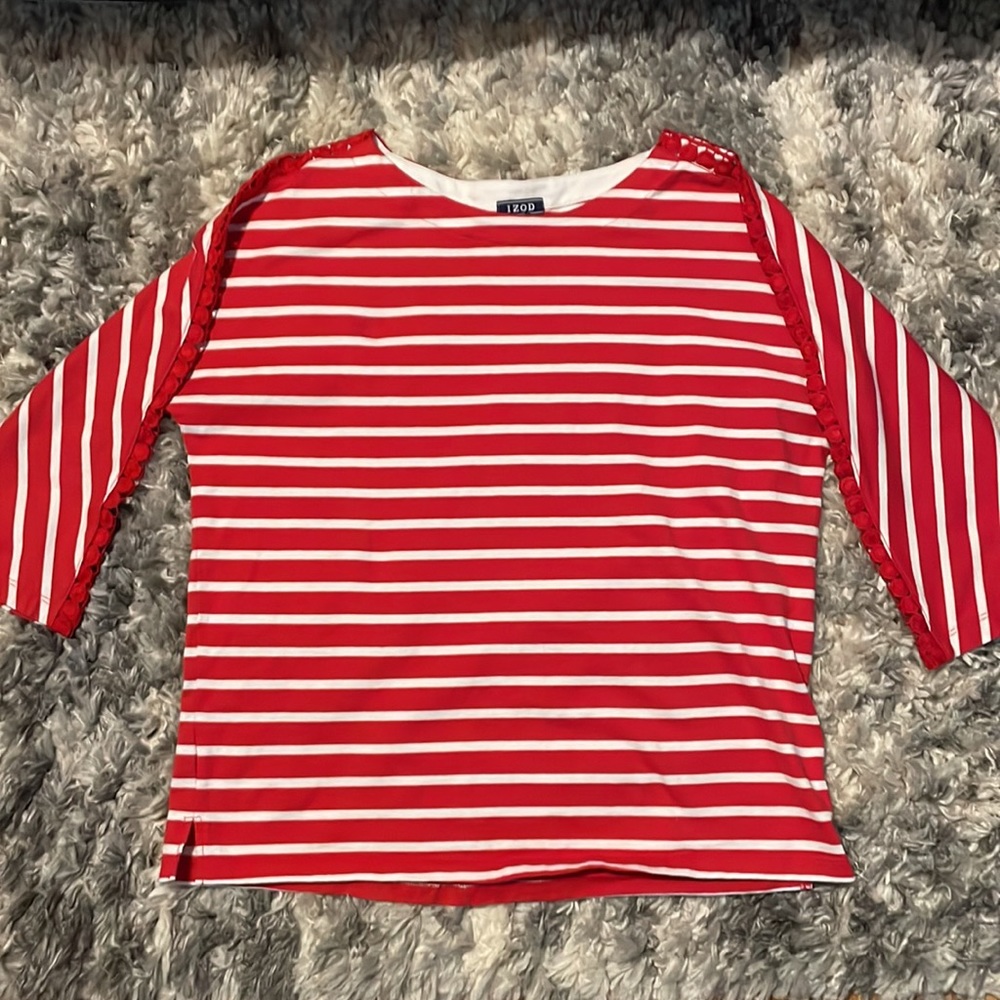 4 for $10 IZOD Red Rover Color Stripe Dolman Sleeve Top sz L